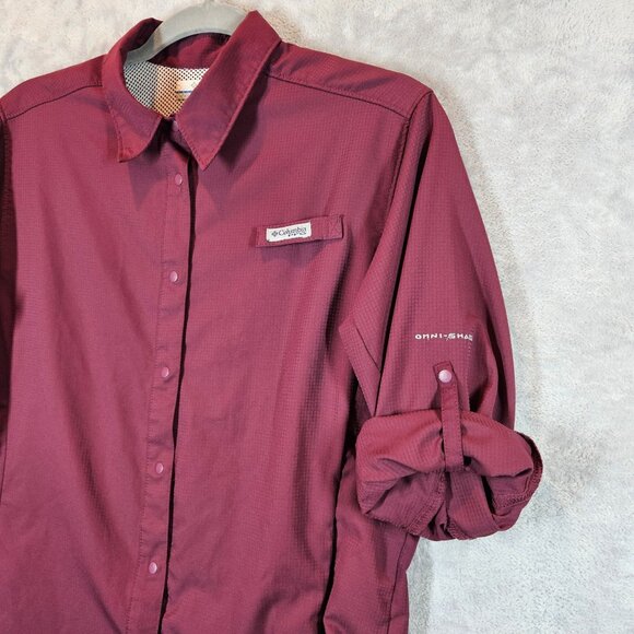 Columbia PFG Women Long Sleeve Shirt M Omni-Shade UV Protection Burgundy ripstop - Picture 5 of 15